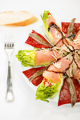 Image showing food salmon anchovy salad