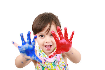 Image showing Little girl with painted hands 