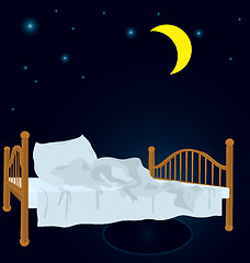 Image showing Unmade bed under moon 