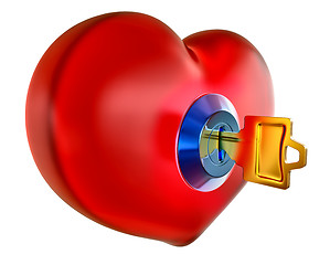 Image showing red heart with golden key