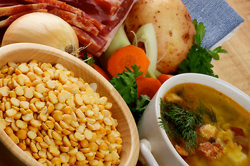Image showing Pea Soup and Ingredients