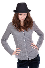 Image showing girl in a plaid shirt and black hat