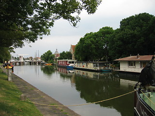 Image showing canal and houseboats