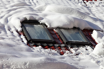 Image showing Snowy roof with windows