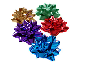 Image showing Five colorful bows isolated on white