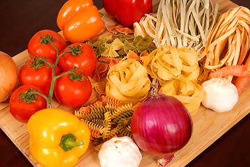 Image showing A bounty of Italian foods resting on a cutting board