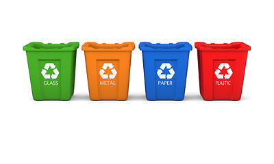 Image showing Set of recycling bins