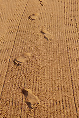 Image showing Human footprints on the beach sand