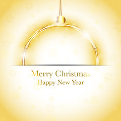 Image showing Merry Christmas Happy New Year Ball Golden with Stars and Snowfl