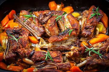 Image showing Roasted pork belly with vegetables