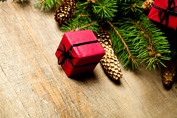 Image showing christmas fir tree with pinecones and decorations 