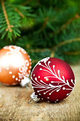 Image showing christmas decorations and fir tree