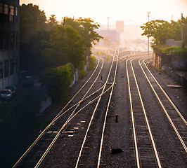 Image showing Train tracks and freight yard