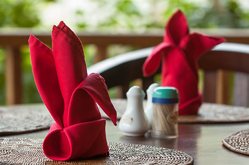 Image showing Folded napkins outdoors