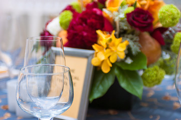 Image showing Wine glasses at a buffet