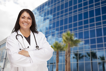 Image showing Attractive Hispanic Doctor or Nurse in Front of Building