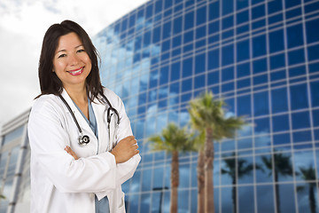 Image showing Attractive Hispanic Doctor or Nurse in Front of Building