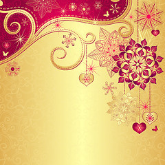 Image showing Christmas vintage gold-red background