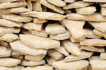 Image showing Heap of flat paving stones, limestone