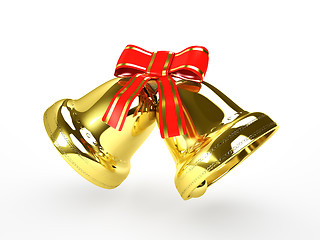 Image showing golden bells with a red bow