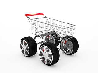 Image showing Shopping cart with big wheels