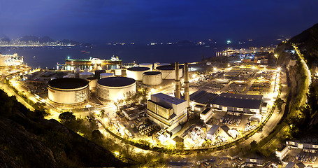 Image showing Oil tanks at night