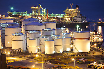 Image showing Oil tanks scene at night