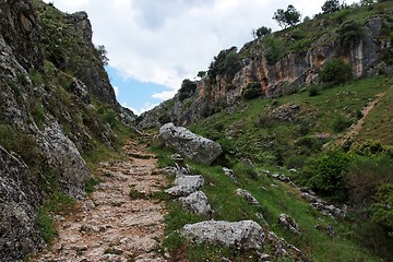 Image showing Trail in gorge Mirador de Bailon near Zuheros  in Spain on cloudy day