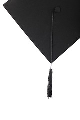 Image showing Graduation cap with black tassel on the white isolated 