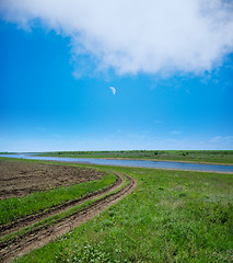 Image showing evening and road near fields