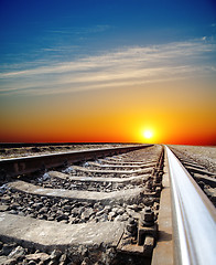 Image showing railroad to sunset