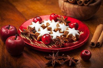 Image showing Homemade gingerbread star cookies for Christmas