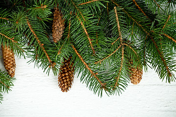 Image showing christmas fir tree with pinecones