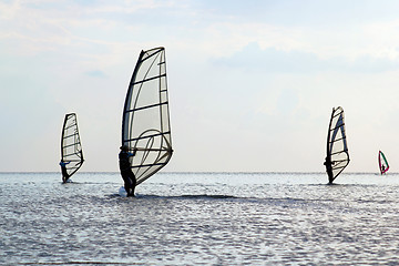 Image showing Silhouettes of a four windsurfers