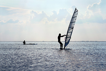 Image showing Silhouette of a windsurfer