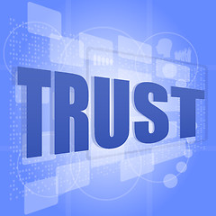 Image showing words trust on digital screen, business concept