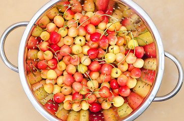 Image showing fresh cherry in colander