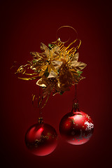 Image showing red christmas balls on dark background