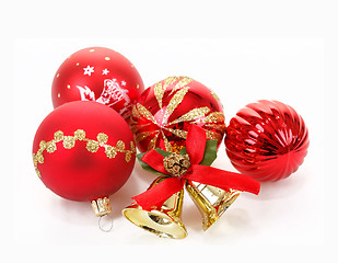 Image showing Red christmas balls on white