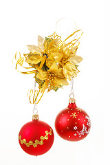 Image showing Red christmas balls on white