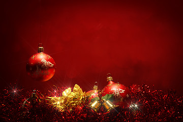 Image showing dark red christmas balls background