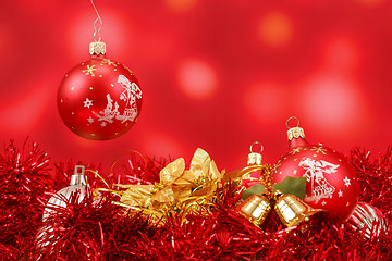 Image showing red christmas balls background