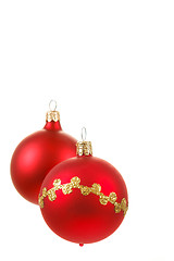 Image showing Red christmas balls on white