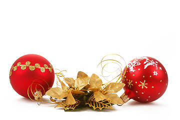 Image showing Red christmas balls on white