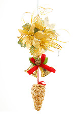 Image showing christmas decoration with cone , bells and golden flower