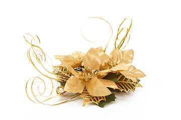 Image showing golden christmas decorative flower on white
