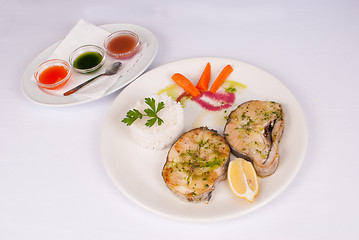 Image showing Hake with dips