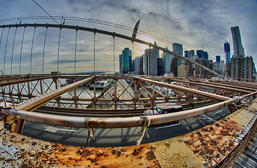 Image showing Brooklyn Bridge architectural detail with Manhattan skyline - NE