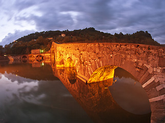 Image showing Devils Bridge at Night in Lucca, Italy