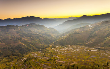 Image showing Yuanyang rice terraces sunset in Yunnan, China.